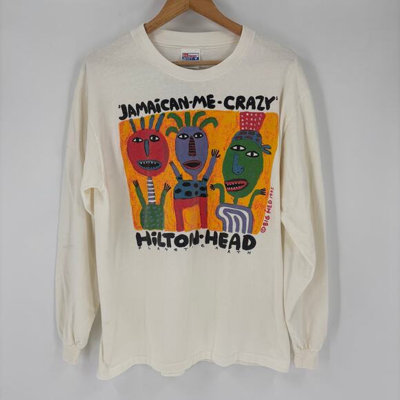 Vintage Big Head Designs Shirt Jamaican Me Crazy Size Large L 90’s Hanes Beefy - Picture 1 of 6
